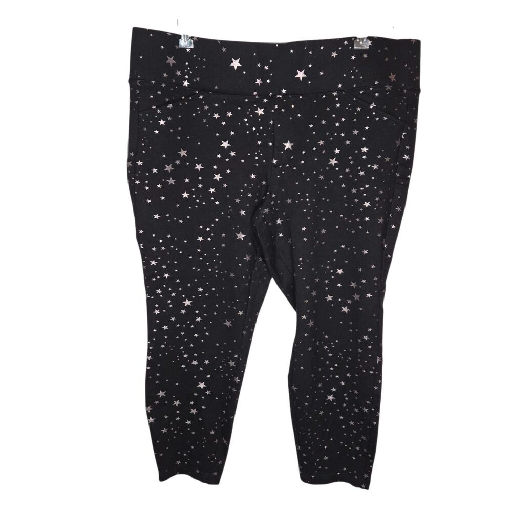 Torrid Pixie Pants Size 2R Black Metallic Star Celestial Skinny Stretch